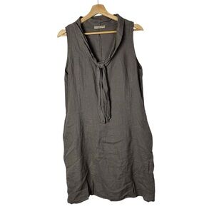Francesca Bettini Brown Linen Sleeveless Tie Neck Mini Dress M